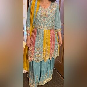Embroidered multi color kurta with sharara